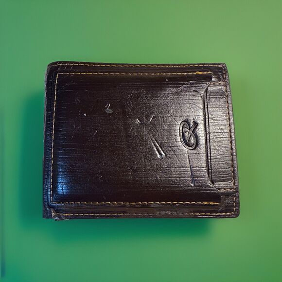 Men’s Brown Faux Leather Wallet Pidengbao Fair/Poor Used Condition - Picture 1 of 14